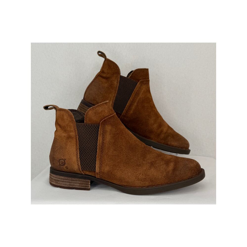 Born Laney Rust Tobacco Distressed Suede Leather Chelsea Ankle Boots 8M - Picture 4 of 12